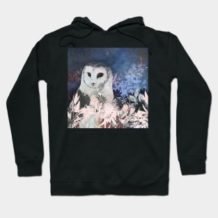 Winter Barn Owl in Flower Field Negative Painting Hoodie